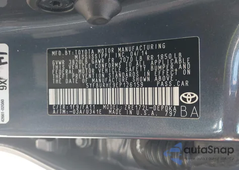 2014 Toyota Corolla L from USA, damaged, VIN 5YFBURHE9EP126159